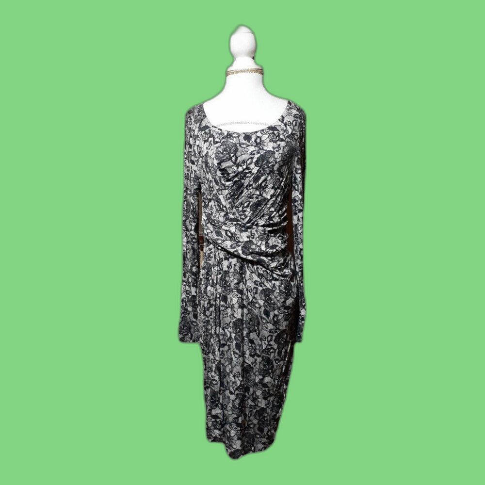 Motherhood Women's Maternity Dress Long Sleeves Black White Floral Print Sz M